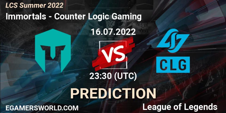 Immortals - Counter Logic Gaming: ennuste. 16.07.22, LoL, LCS Summer 2022