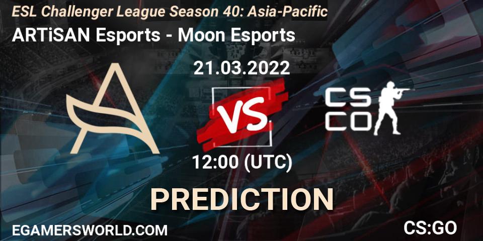 ARTiSAN Esports - Moon Esports: ennuste. 21.03.2022 at 12:00, Counter-Strike (CS2), ESL Challenger League Season 40: Asia-Pacific