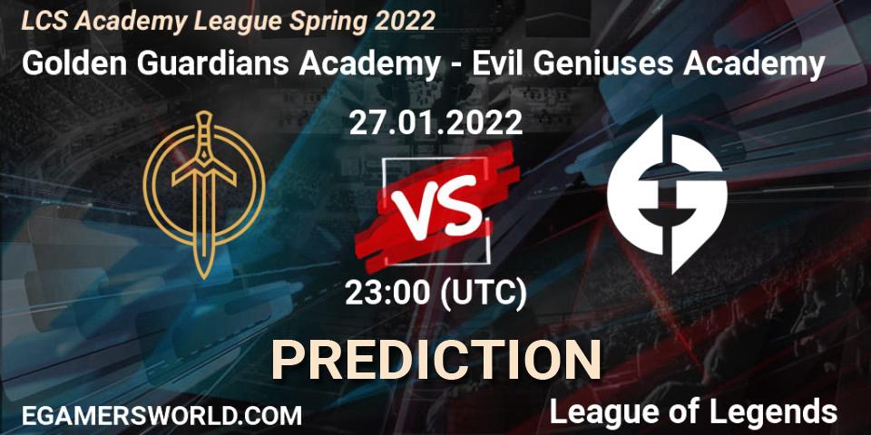 Golden Guardians Academy - Evil Geniuses Academy: ennuste. 27.01.2022 at 23:00, LoL, LCS Academy League Spring 2022