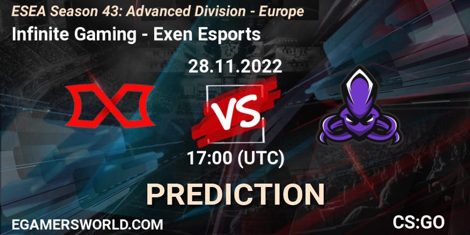 Infinite Gaming - Exen Esports: ennuste. 28.11.22, CS2 (CS:GO), ESEA Season 43: Advanced Division - Europe