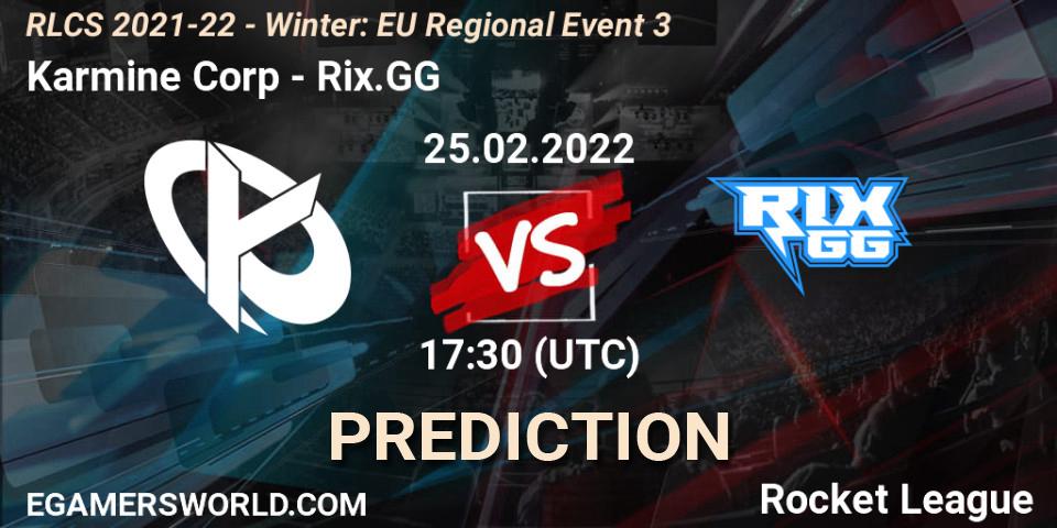 Karmine Corp - Rix.GG: ennuste. 25.02.2022 at 17:30, Rocket League, RLCS 2021-22 - Winter: EU Regional Event 3