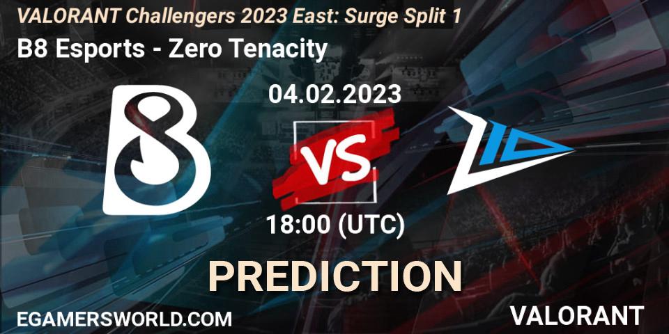 B8 Esports - Zero Tenacity: ennuste. 04.02.23, VALORANT, VALORANT Challengers 2023 East: Surge Split 1