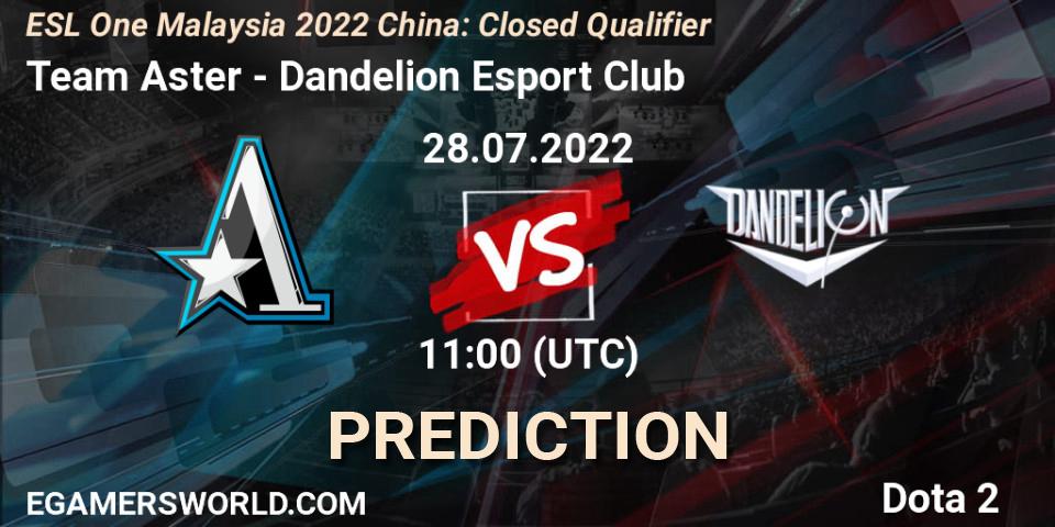 Team Aster - Dandelion Esport Club: ennuste. 28.07.2022 at 11:00, Dota 2, ESL One Malaysia 2022 China: Closed Qualifier