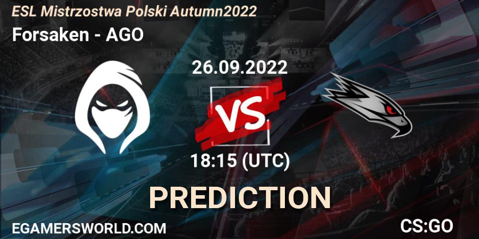 Forsaken - AGO: ennuste. 26.09.2022 at 18:15, Counter-Strike (CS2), ESL Mistrzostwa Polski Autumn 2022