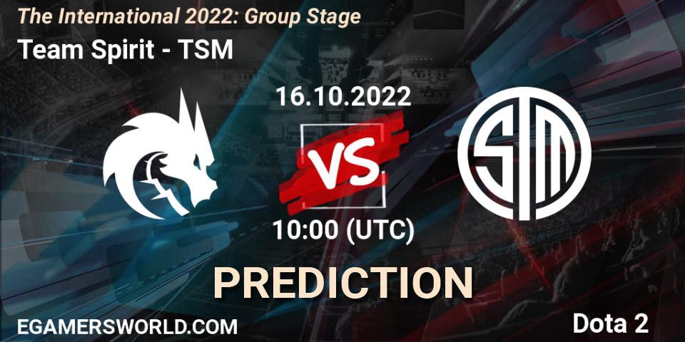 Team Spirit - TSM: ennuste. 16.10.2022 at 11:22, Dota 2, The International 2022: Group Stage