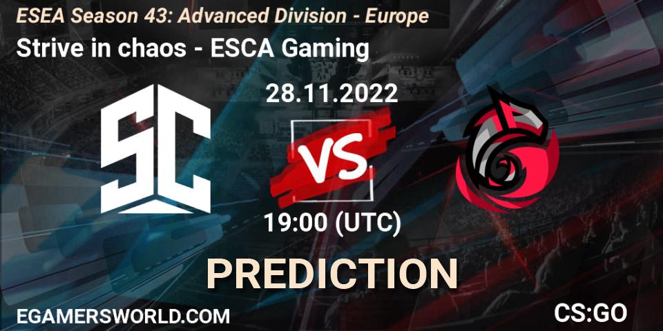 Strive in chaos - ESCA Gaming: ennuste. 28.11.2022 at 19:00, Counter-Strike (CS2), ESEA Season 43: Advanced Division - Europe