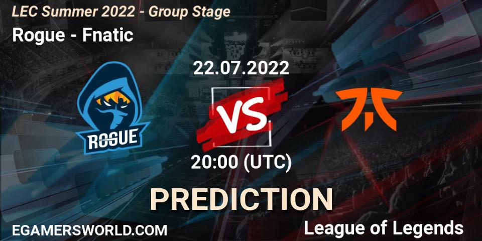 Rogue - Fnatic: ennuste. 22.07.22, LoL, LEC Summer 2022 - Group Stage