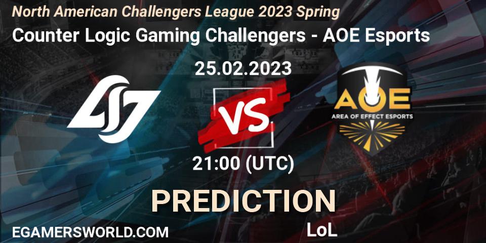 Counter Logic Gaming Challengers - AOE Esports: ennuste. 25.02.23, LoL, NACL 2023 Spring - Group Stage