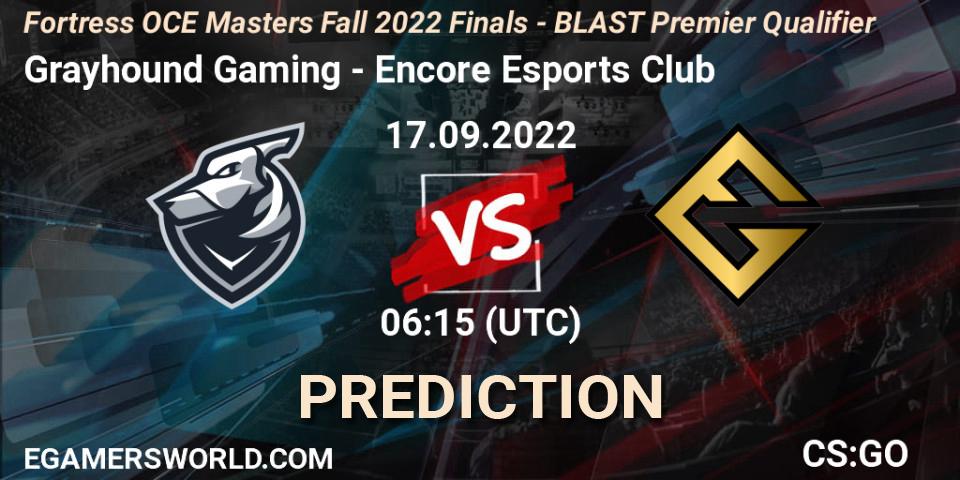 Grayhound Gaming - Encore Esports Club: ennuste. 17.09.2022 at 06:30, Counter-Strike (CS2), Fortress OCE Masters 2022