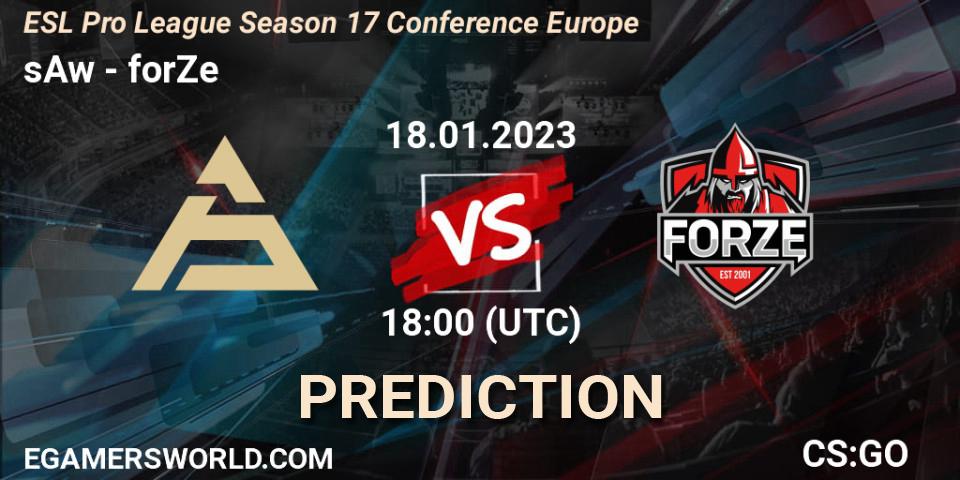 sAw - forZe: ennuste. 18.01.2023 at 15:30, Counter-Strike (CS2), ESL Pro League Season 17 Conference Europe