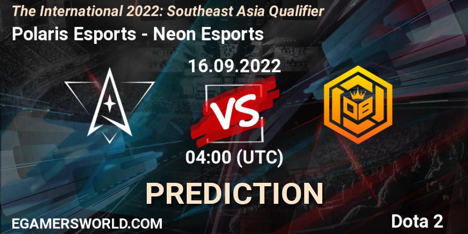 Polaris Esports - Neon Esports: ennuste. 16.09.2022 at 04:03, Dota 2, The International 2022: Southeast Asia Qualifier