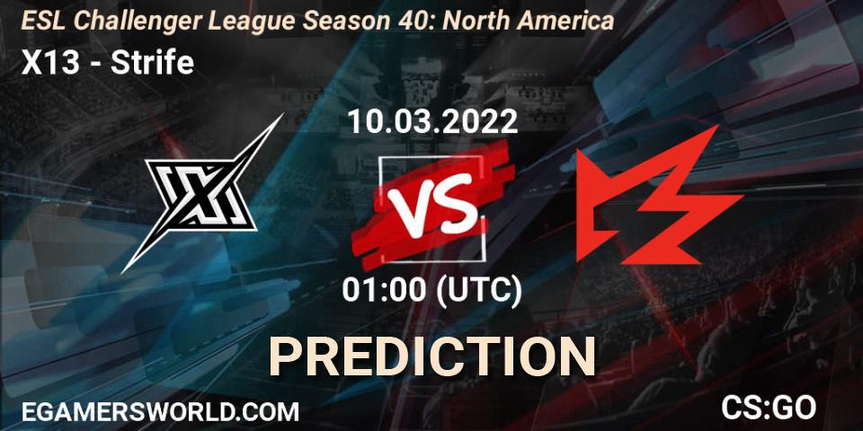 X13 - Strife: ennuste. 14.03.2022 at 21:00, Counter-Strike (CS2), ESL Challenger League Season 40: North America