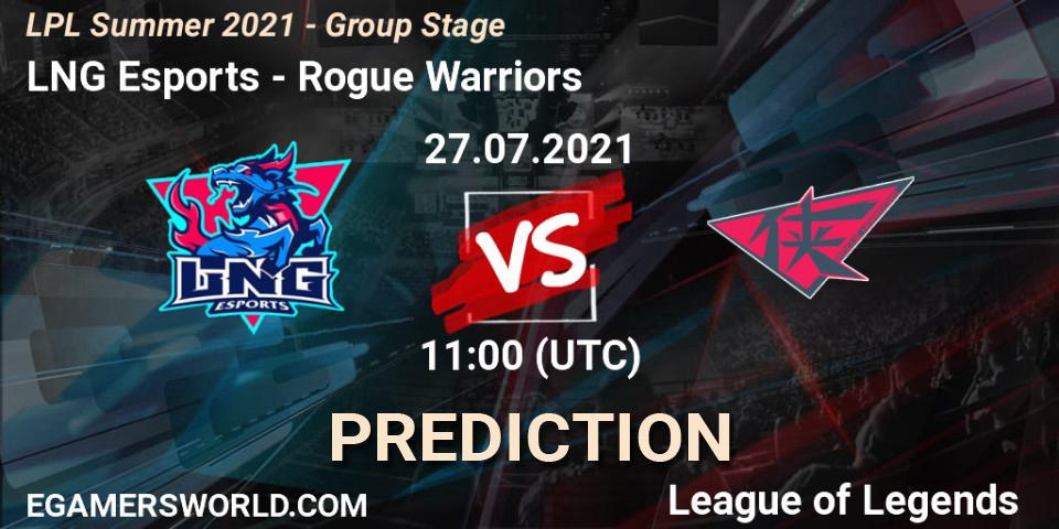 LNG Esports - Rogue Warriors: ennuste. 27.07.2021 at 11:50, LoL, LPL Summer 2021 - Group Stage