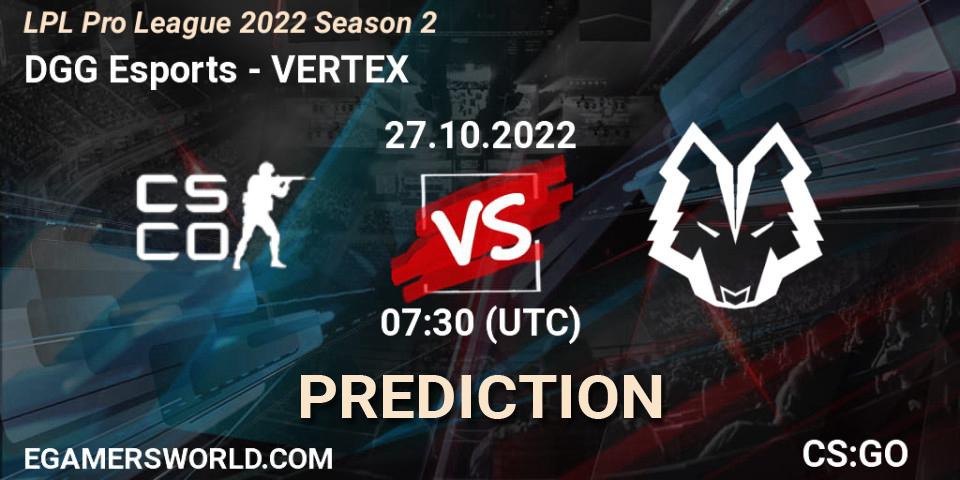DGG Esports - VERTEX: ennuste. 27.10.2022 at 07:40, Counter-Strike (CS2), LPL Pro League 2022 Season 2