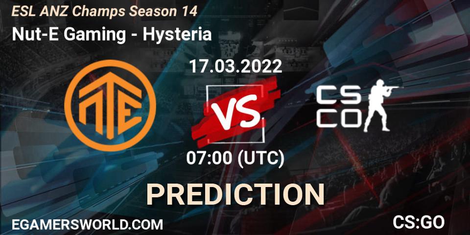 Nut-E Gaming - Hysteria: ennuste. 17.03.2022 at 07:00, Counter-Strike (CS2), ESL ANZ Champs Season 14