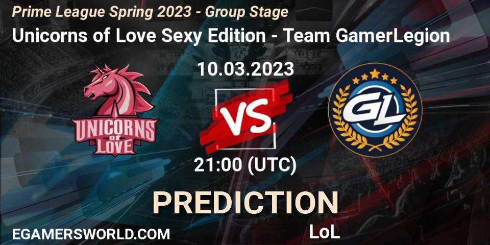 Unicorns of Love Sexy Edition - Team GamerLegion: ennuste. 10.03.2023 at 20:00, LoL, Prime League Spring 2023 - Group Stage