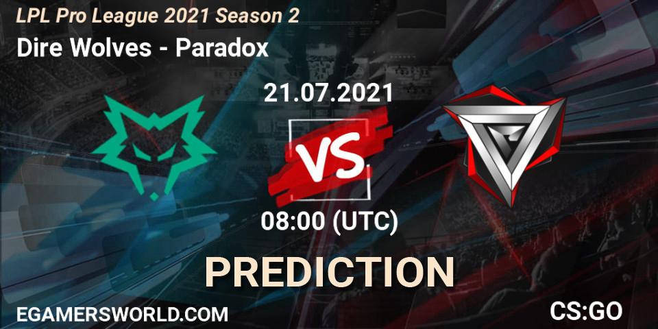 Dire Wolves - Paradox: ennuste. 21.07.2021 at 08:00, Counter-Strike (CS2), LPL Pro League 2021 Season 2