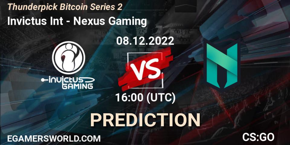 Invictus Int - Nexus Gaming: ennuste. 08.12.22, CS2 (CS:GO), Thunderpick Bitcoin Series 2