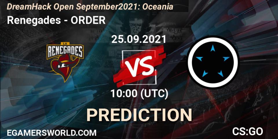 Renegades - ORDER: ennuste. 25.09.2021 at 10:00, Counter-Strike (CS2), DreamHack Open September 2021: Oceania