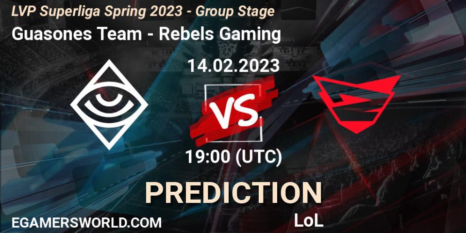 Guasones Team - Rebels Gaming: ennuste. 14.02.2023 at 19:00, LoL, LVP Superliga Spring 2023 - Group Stage