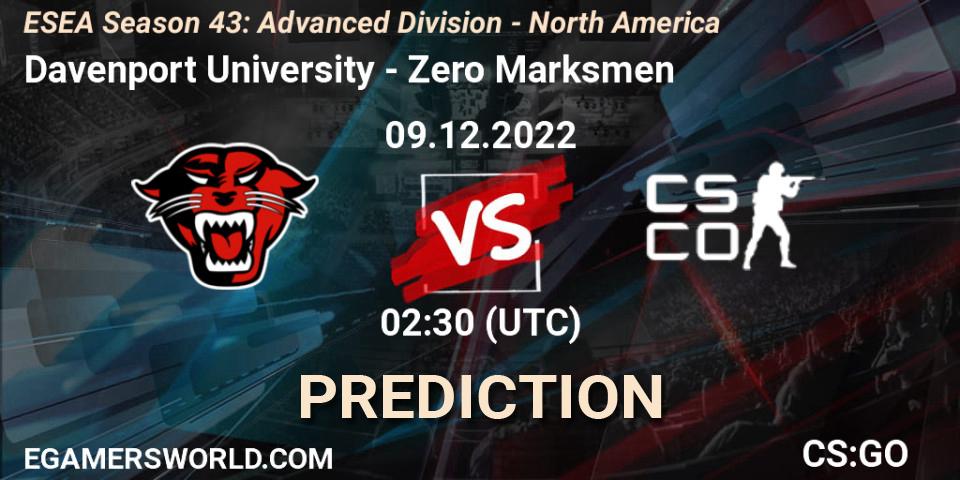 Davenport University - Zero Marksmen: ennuste. 09.12.22, CS2 (CS:GO), ESEA Season 43: Advanced Division - North America