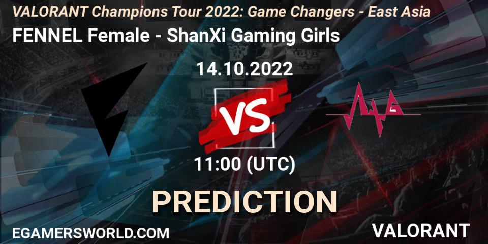FENNEL Female - ShanXi Gaming Girls: ennuste. 14.10.2022 at 12:30, VALORANT, VCT 2022: Game Changers - East Asia