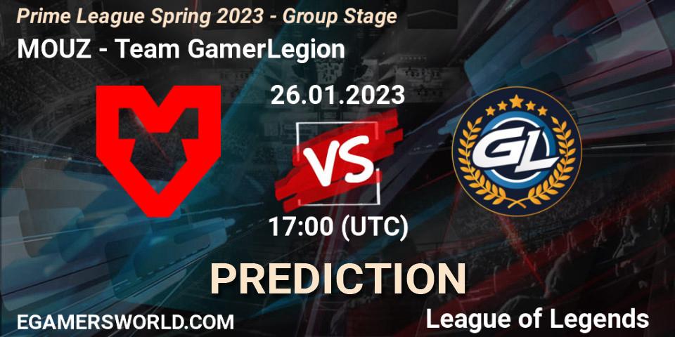MOUZ - Team GamerLegion: ennuste. 26.01.2023 at 20:00, LoL, Prime League Spring 2023 - Group Stage
