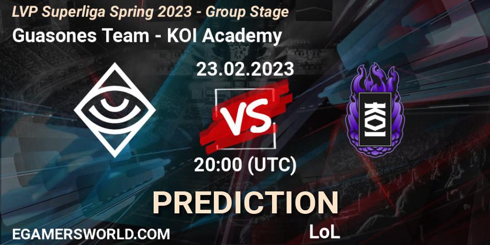 Guasones Team - KOI Academy: ennuste. 23.02.2023 at 17:00, LoL, LVP Superliga Spring 2023 - Group Stage