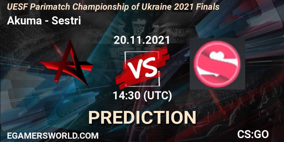 Akuma - Sestri: ennuste. 20.11.2021 at 15:15, Counter-Strike (CS2), UESF Parimatch Championship of Ukraine 2021 Finals