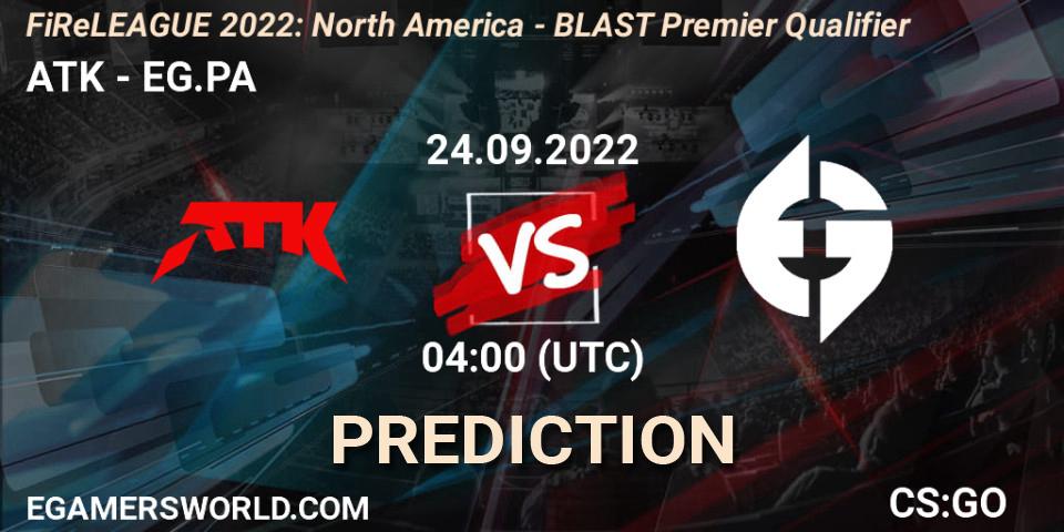 ATK - EG.PA: ennuste. 24.09.2022 at 04:00, Counter-Strike (CS2), FiReLEAGUE 2022: North America - BLAST Premier Qualifier
