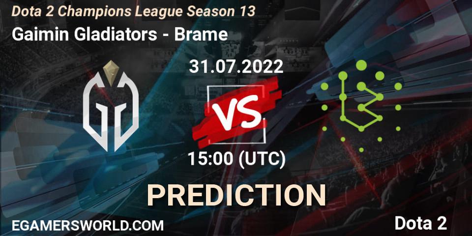 Gaimin Gladiators - Brame: ennuste. 31.07.2022 at 15:08, Dota 2, Dota 2 Champions League Season 13