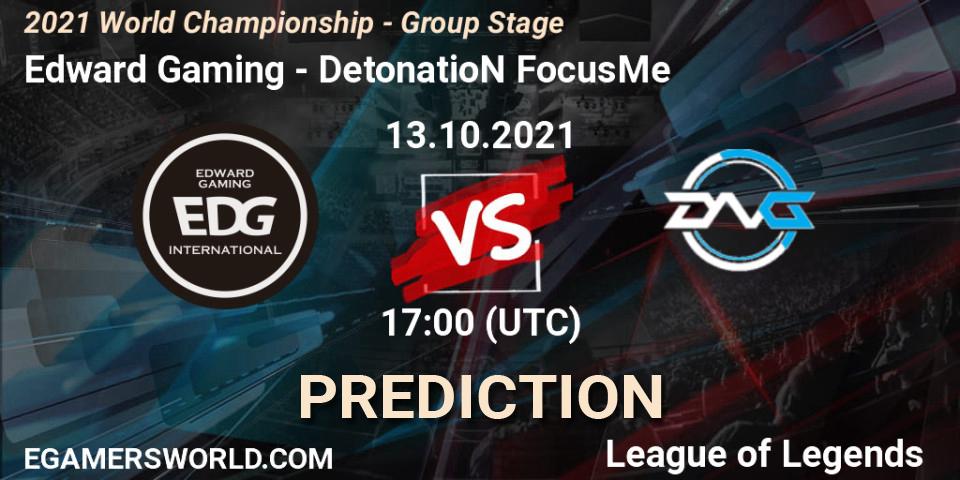 Edward Gaming - DetonatioN FocusMe: ennuste. 13.10.2021 at 17:10, LoL, 2021 World Championship - Group Stage