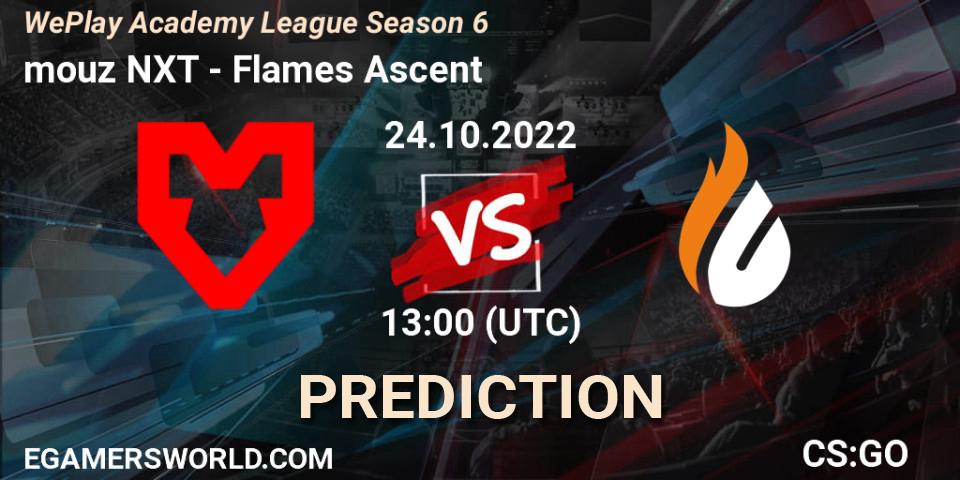 mouz NXT - Flames Ascent: ennuste. 24.10.2022 at 13:00, Counter-Strike (CS2), WePlay Academy League Season 6