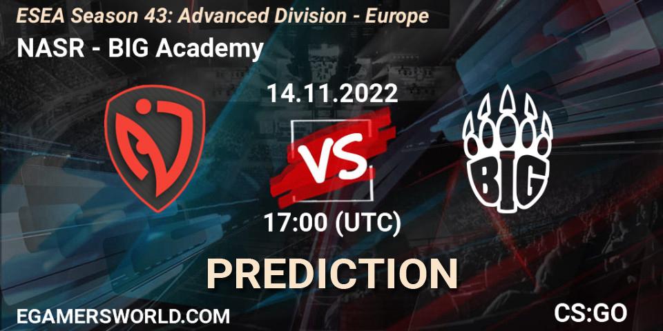 NASR - BIG Academy: ennuste. 14.11.22, CS2 (CS:GO), ESEA Season 43: Advanced Division - Europe