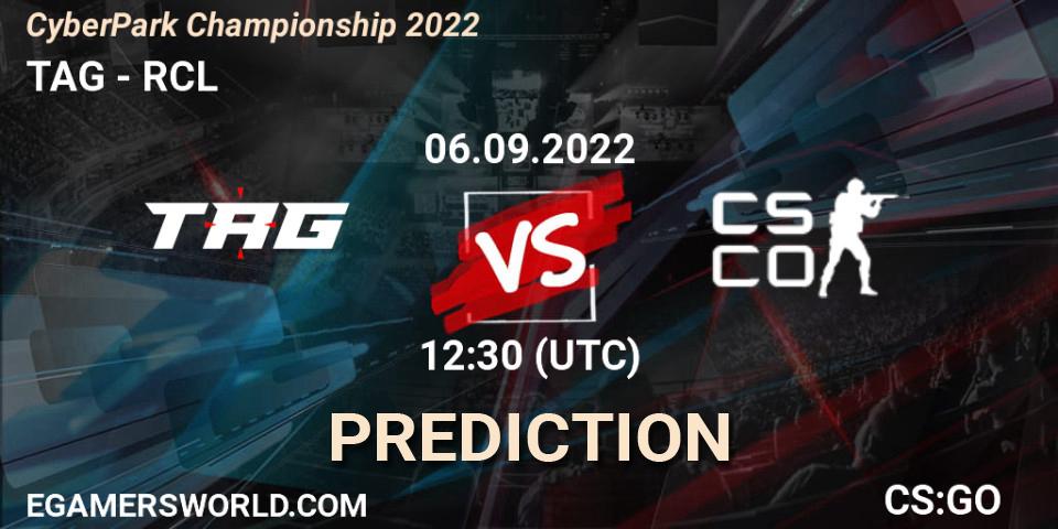TAG - RCL: ennuste. 06.09.2022 at 13:00, Counter-Strike (CS2), CyberPark Championship 2022