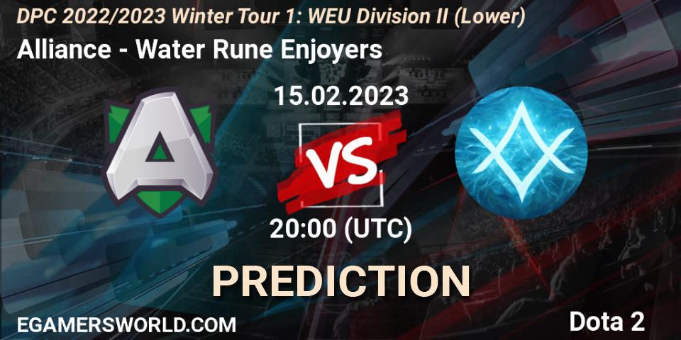 Alliance - Water Rune Enjoyers: ennuste. 15.02.23, Dota 2, DPC 2022/2023 Winter Tour 1: WEU Division II (Lower)