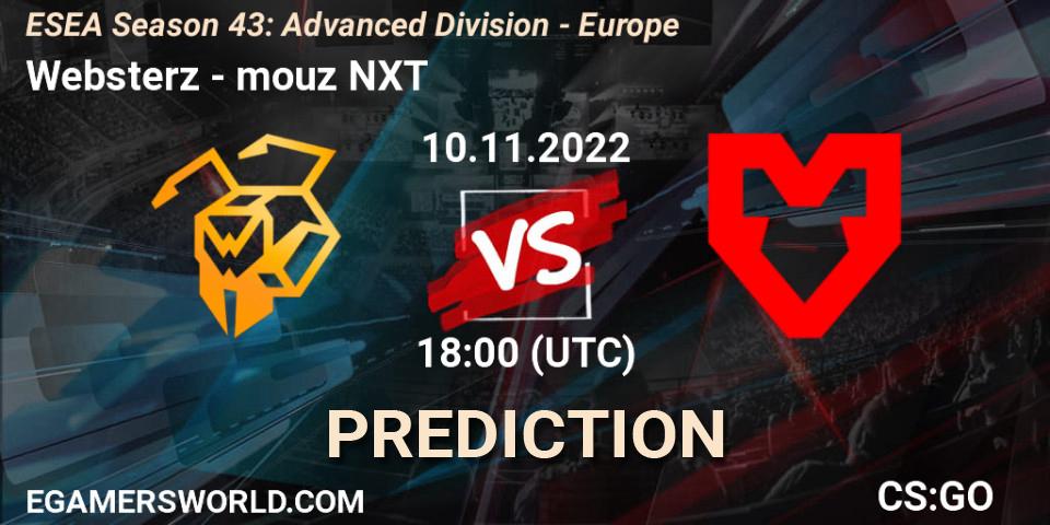 Websterz - mouz NXT: ennuste. 10.11.2022 at 18:00, Counter-Strike (CS2), ESEA Season 43: Advanced Division - Europe