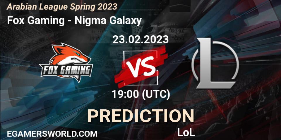 Fox Gaming - Nigma Galaxy MENA: ennuste. 03.02.2023 at 19:00, LoL, Arabian League Spring 2023