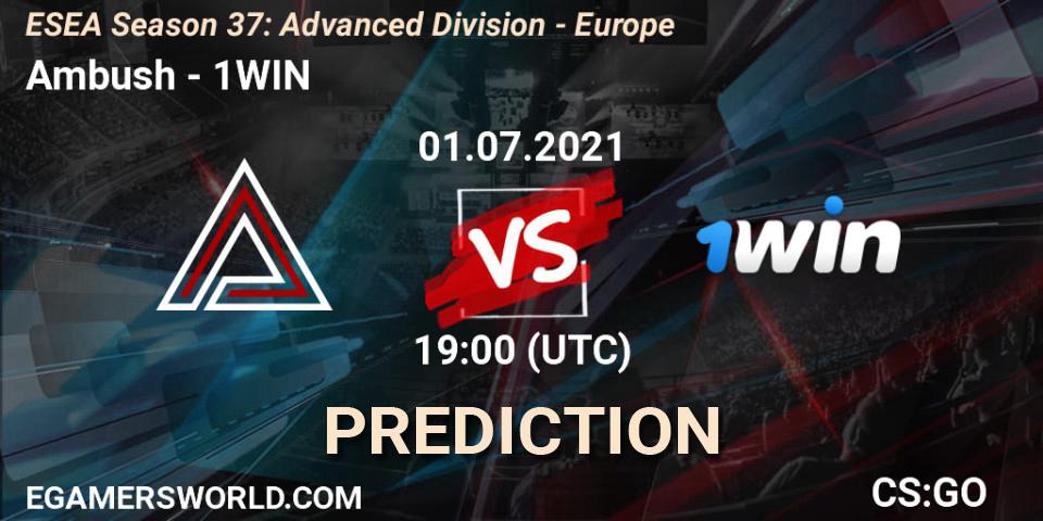 Ambush - 1WIN: ennuste. 01.07.2021 at 19:00, Counter-Strike (CS2), ESEA Season 37: Advanced Division - Europe