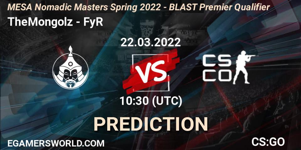 TheMongolz - FyR Esports: ennuste. 22.03.2022 at 10:30, Counter-Strike (CS2), MESA Nomadic Masters Spring 2022 - BLAST Premier Qualifier