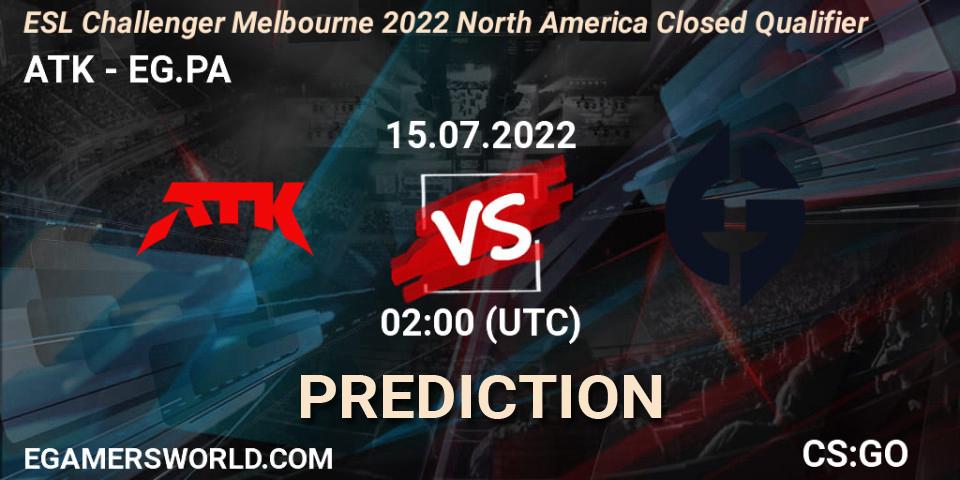 ATK - EG.PA: ennuste. 15.07.2022 at 02:00, Counter-Strike (CS2), ESL Challenger Melbourne 2022 North America Closed Qualifier
