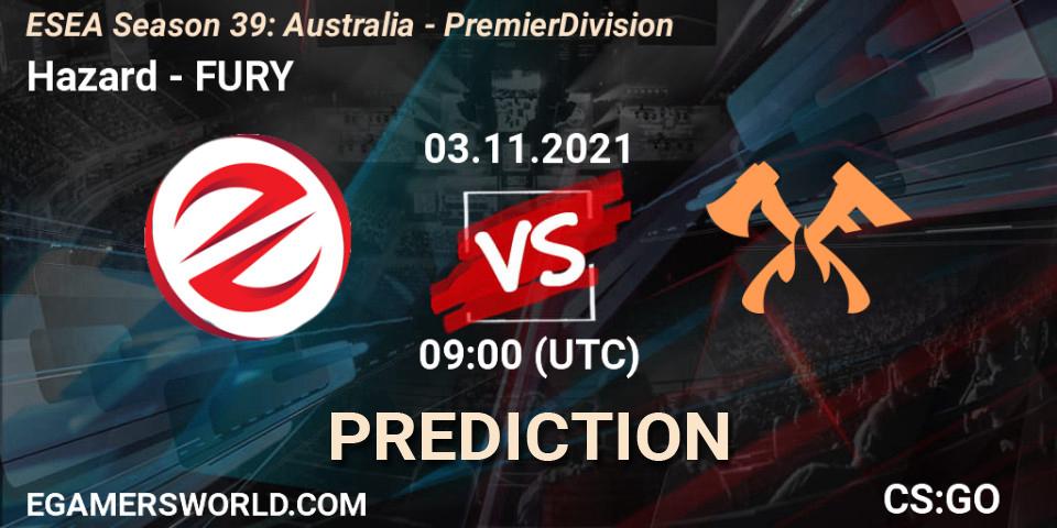 Hazard - FURY: ennuste. 03.11.2021 at 09:05, Counter-Strike (CS2), ESEA Season 39: Australia - Premier Division