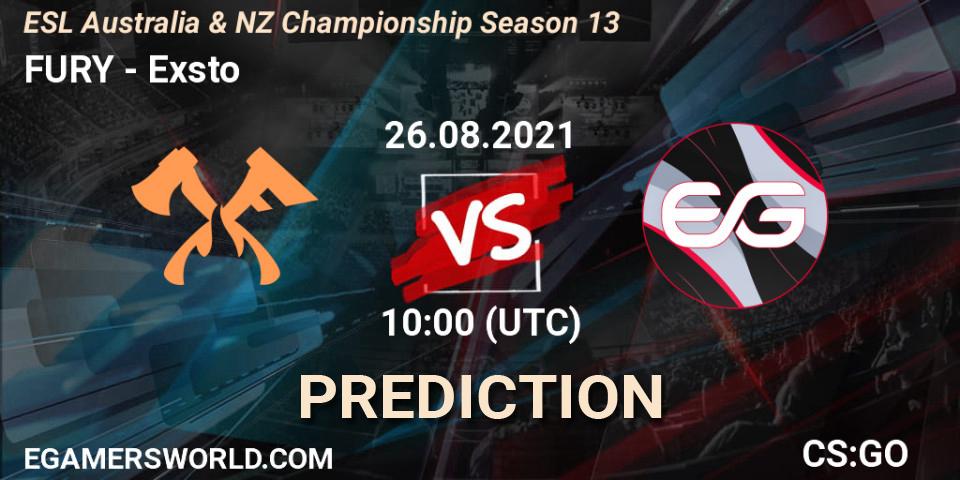 FURY - Exsto: ennuste. 26.08.2021 at 10:25, Counter-Strike (CS2), ESL Australia & NZ Championship Season 13