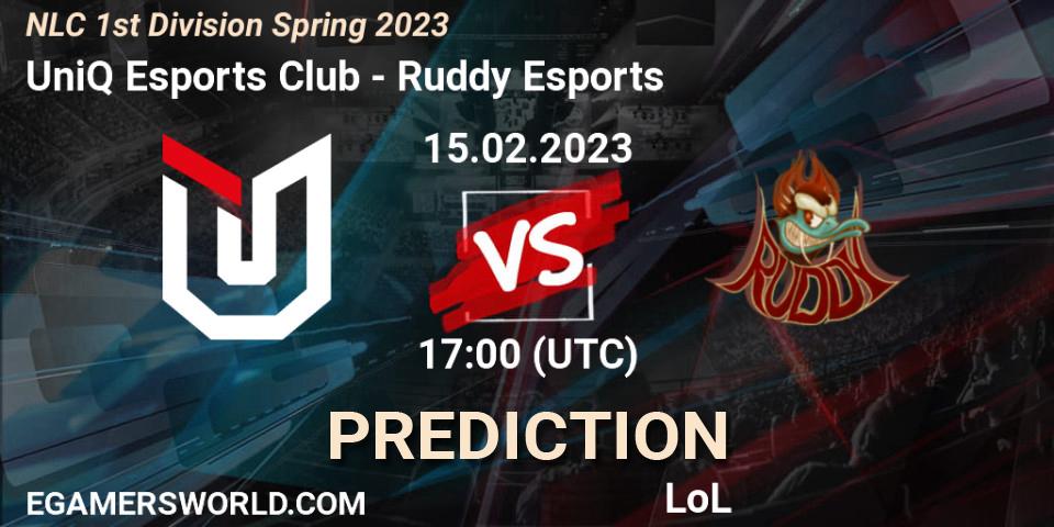 UniQ Esports Club - Ruddy Esports: ennuste. 15.02.2023 at 17:00, LoL, NLC 1st Division Spring 2023