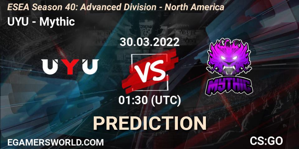UYU - Mythic: ennuste. 30.03.2022 at 01:15, Counter-Strike (CS2), ESEA Season 40: Advanced Division - North America
