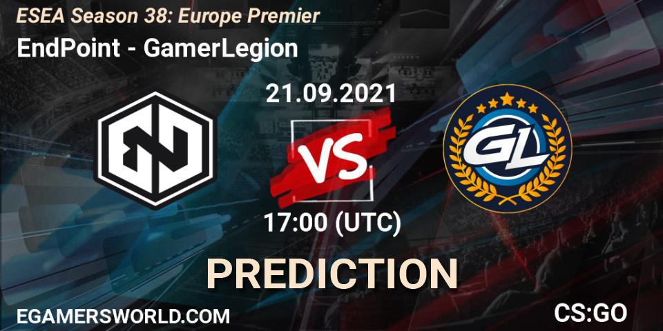 EndPoint - GamerLegion: ennuste. 21.09.2021 at 17:00, Counter-Strike (CS2), ESEA Season 38: Europe Premier