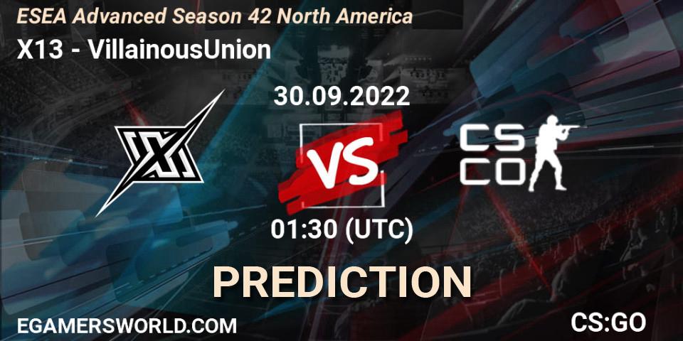 X13 - VillainousUnion: ennuste. 30.09.2022 at 01:00, Counter-Strike (CS2), ESEA Advanced Season 42 North America