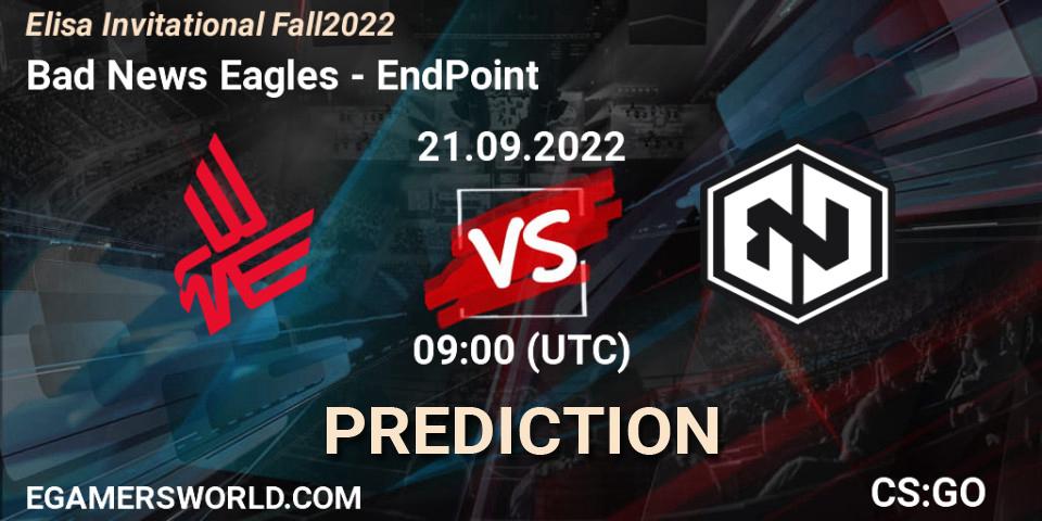 Bad News Eagles - EndPoint: ennuste. 21.09.2022 at 09:00, Counter-Strike (CS2), Elisa Invitational Fall 2022