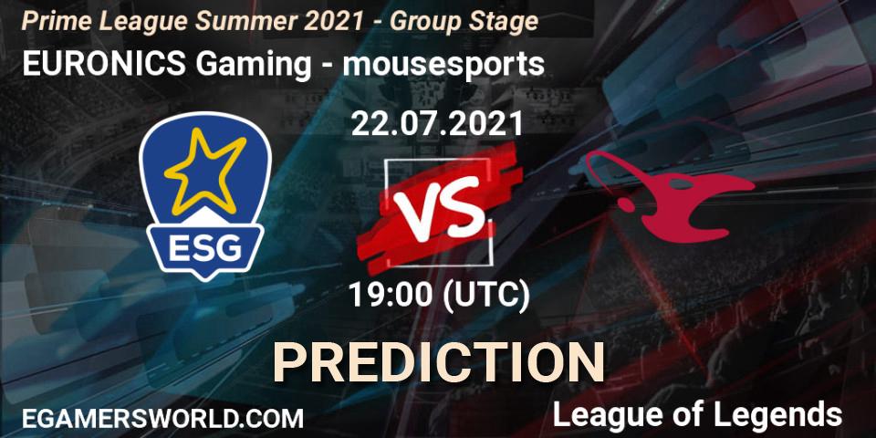EURONICS Gaming - mousesports: ennuste. 22.07.21, LoL, Prime League Summer 2021 - Group Stage