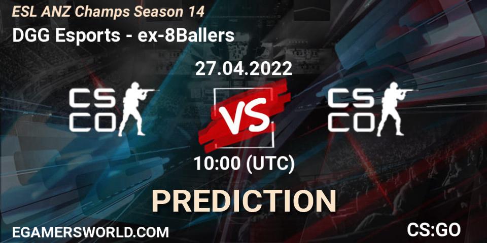 DGG Esports - ex-8Ballers: ennuste. 27.04.2022 at 07:00, Counter-Strike (CS2), ESL ANZ Champs Season 14